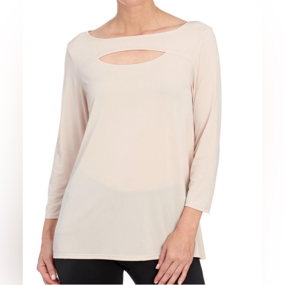 🍒Peck & Peck Cream Cutout Blouse size XL GUC women’s stretch 3/4 sleeve..